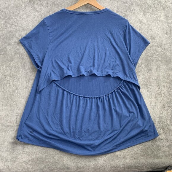 Athleta Air Out Cinch Shirt Womens XL Blue Top Open Back Workout Gym Athleisure - Picture 7 of 8